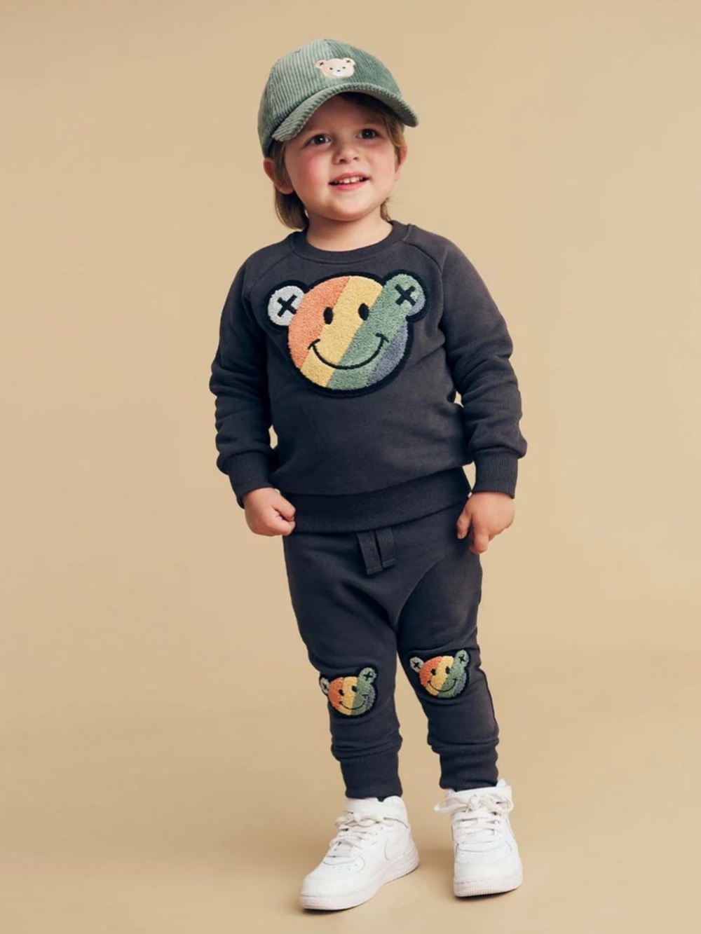 Huxbaby Charcoal Sweatpants & Joggers with Rainbow Bear Patches